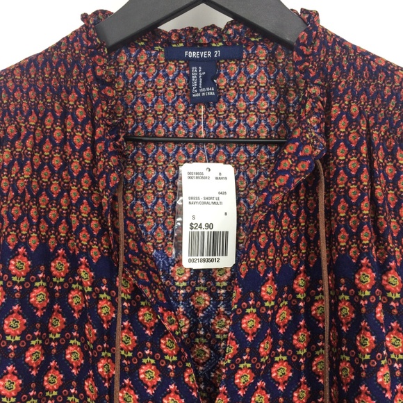 NWT FOREVER 21 Navy Floral Short Boho Tunic Dress - Picture 2 of 8
